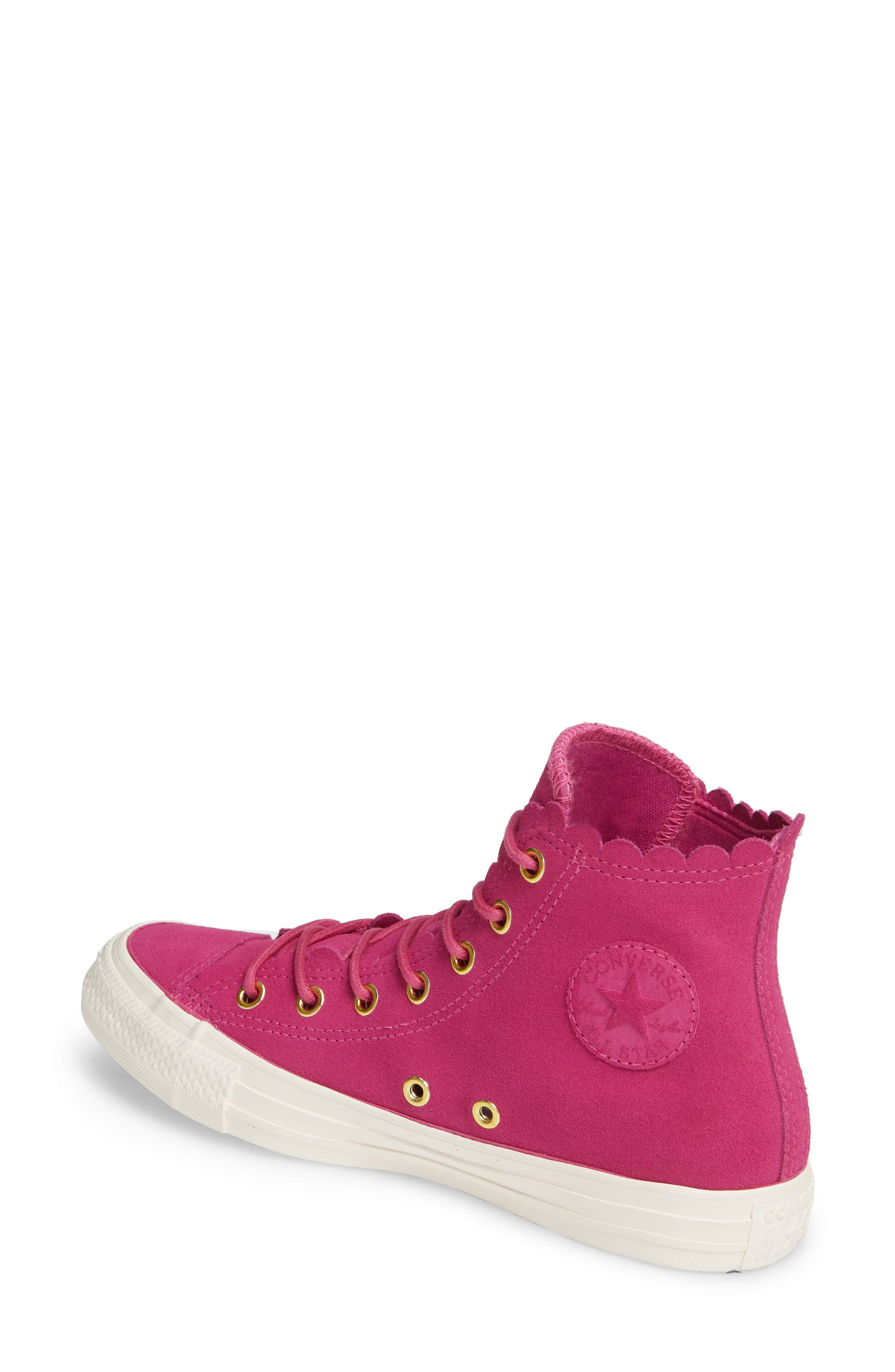Chuck Taylor® All Star® Scallop High Top Suede Sneaker, Alternate, color, ACTIVE FUCHSIA/ GOLD/ EGRET
