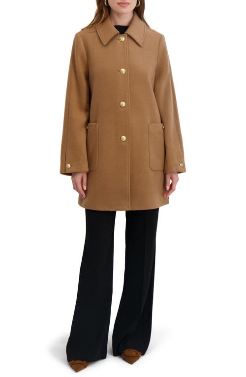 Tahari Paula Single Breasted Wool Bend Coat In Brown