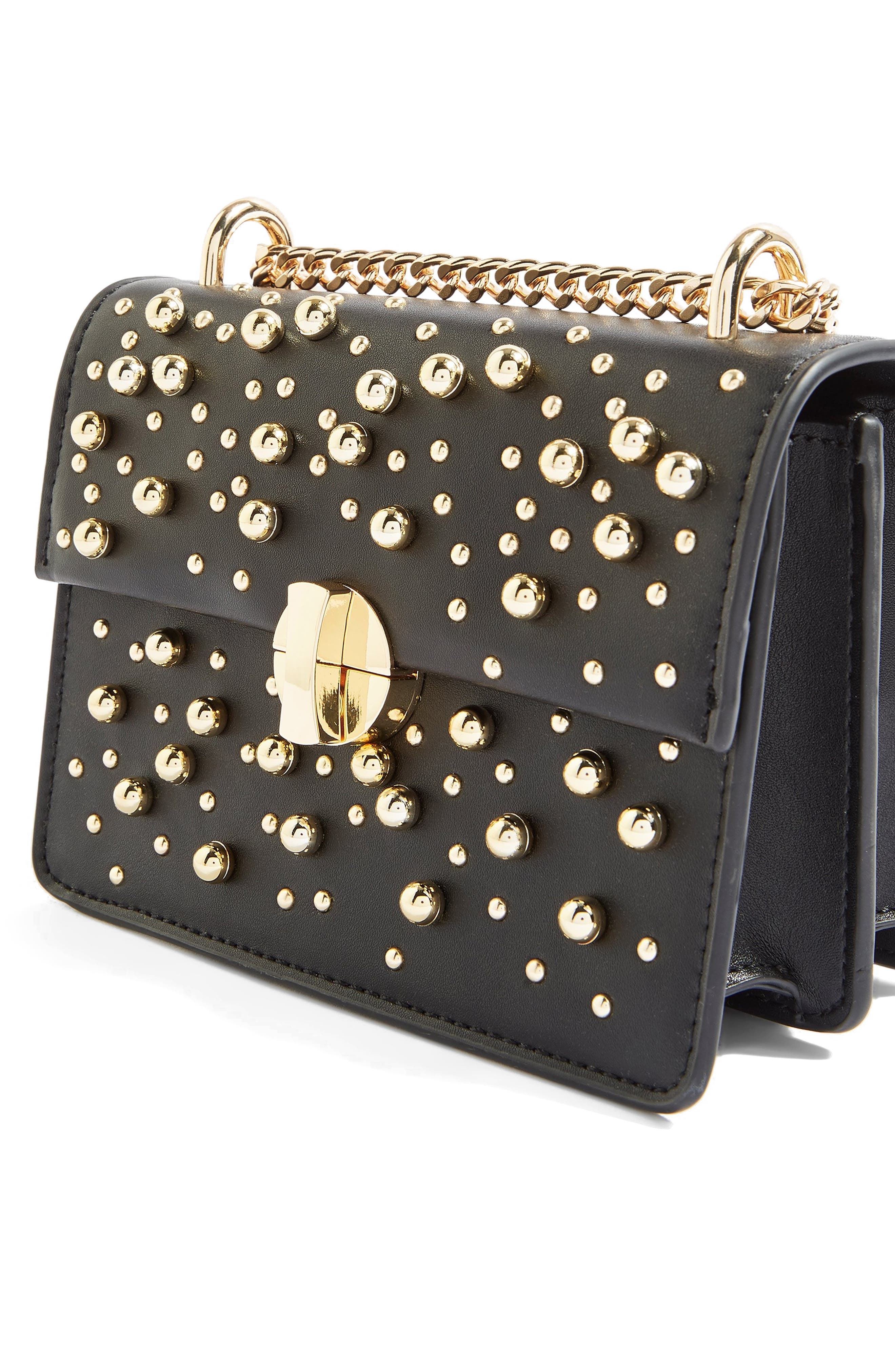 Topshop Betty Ball Stud Faux Leather Crossbody Bag, Alternate, color, 