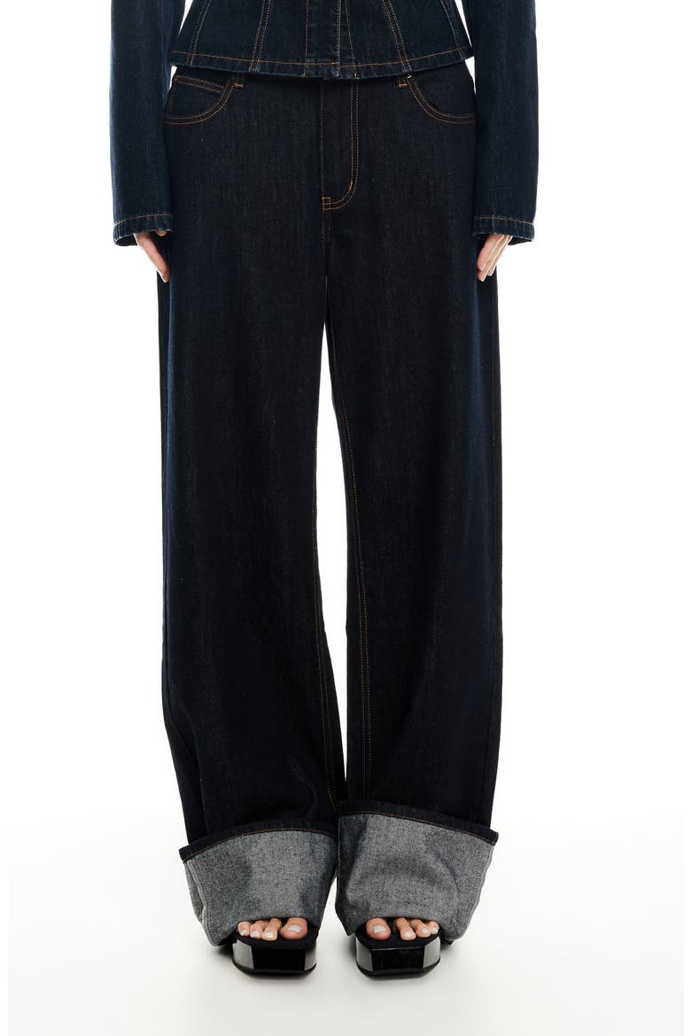 Top Model Cuffed Straight Leg Jeans, Main, color, DARK DENIM