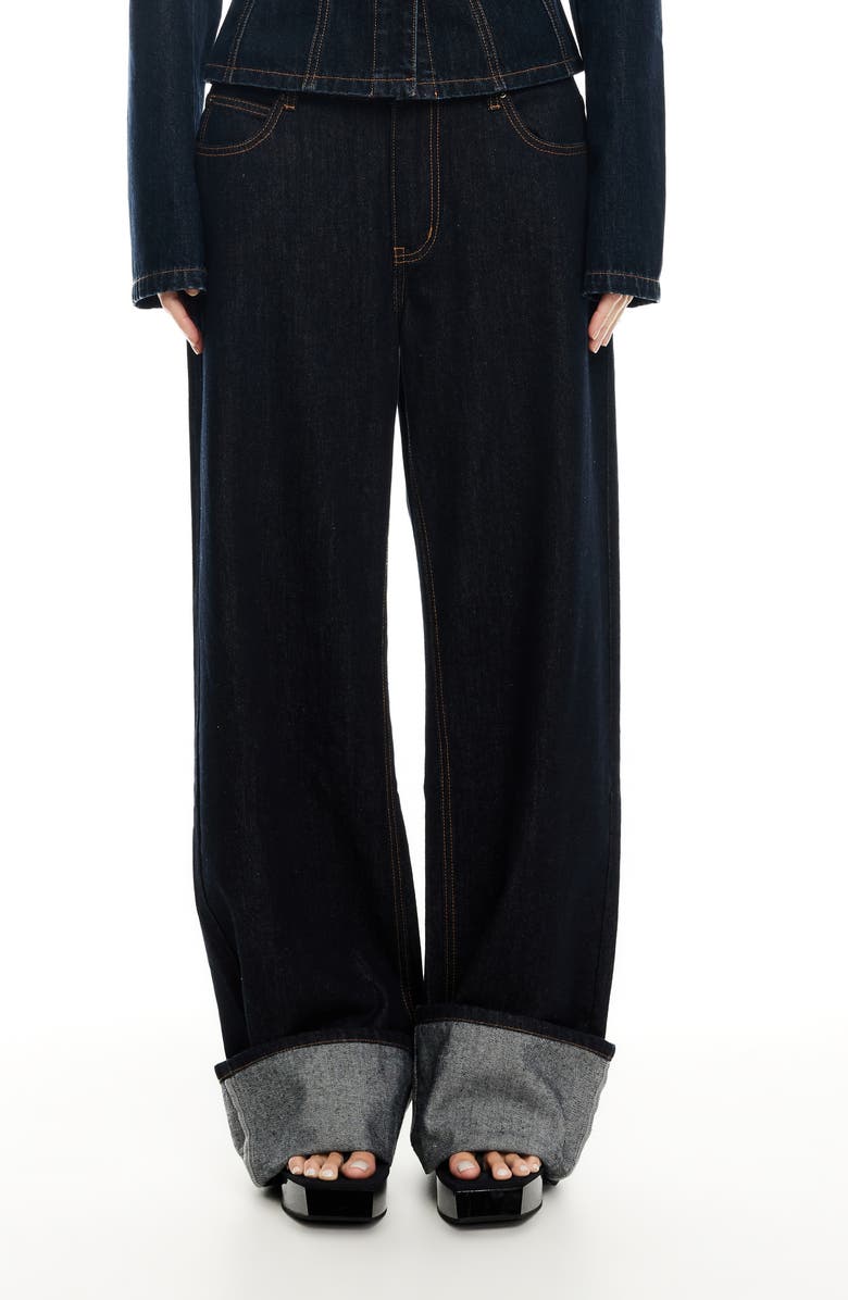 LIONESS Top Model Cuffed Straight Leg Jeans, Main, color, 