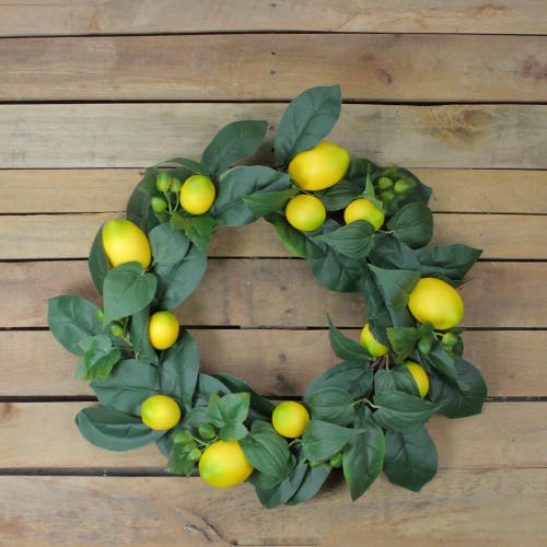 NORTHLIGHT NORTHLIGHT LEMON AND FOLIAGE ARTIFICIAL WREATH, YELLOW 22-INCH
