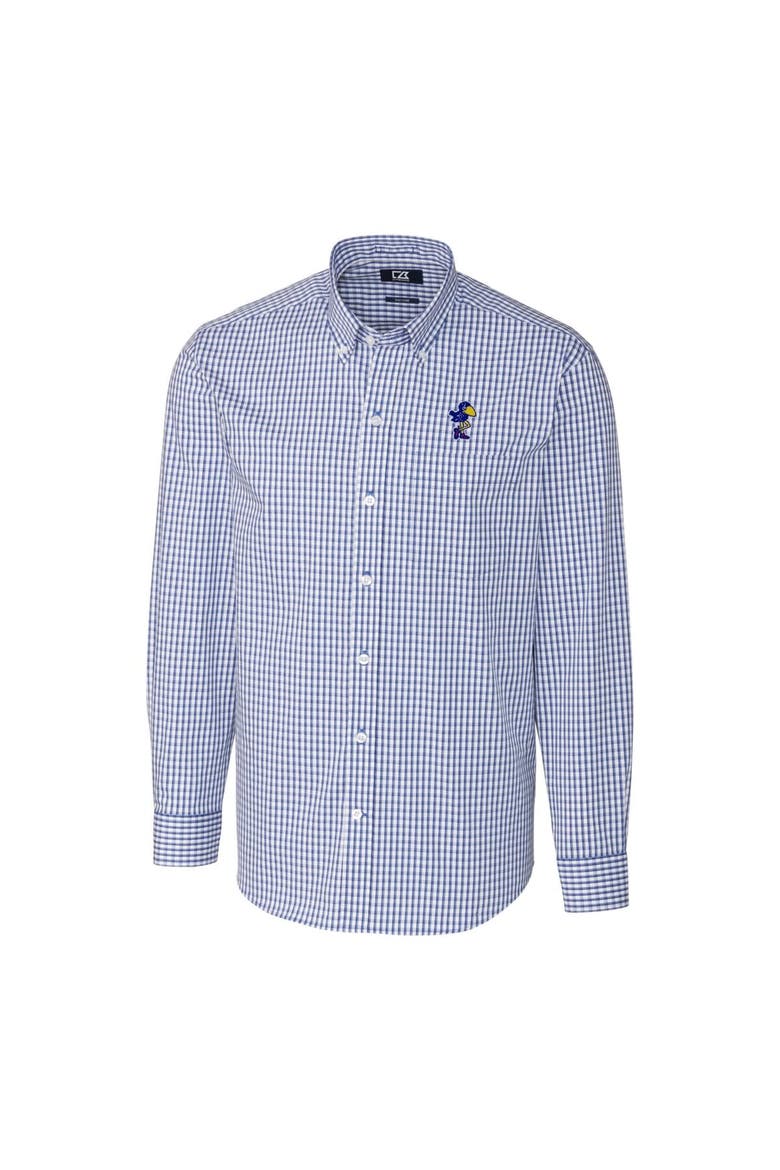 Men's Cutter & Buck Royal Kansas Jayhawks Easy Care Stretch Gingham Long Sleeve Button-Down Shirt, Alternate, color, Royal