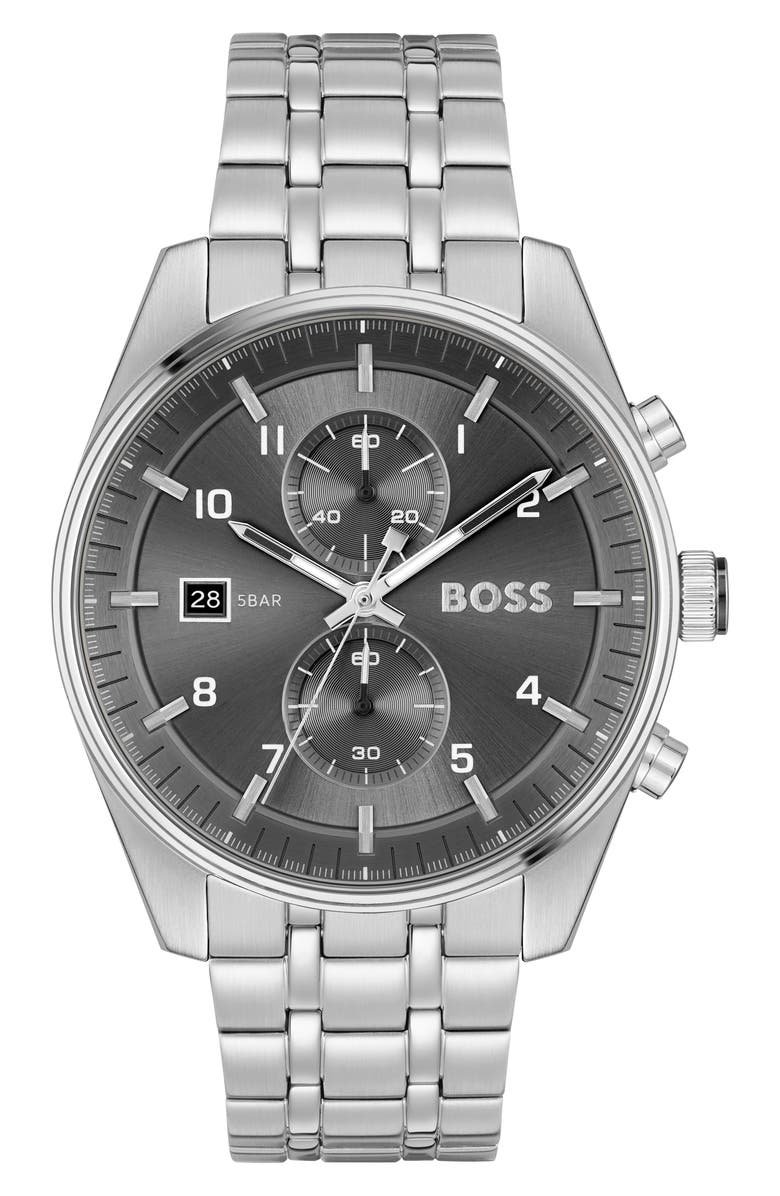 BOSS Skytraveller Chronograph Bracelet Watch, 44mm, Main, color, 