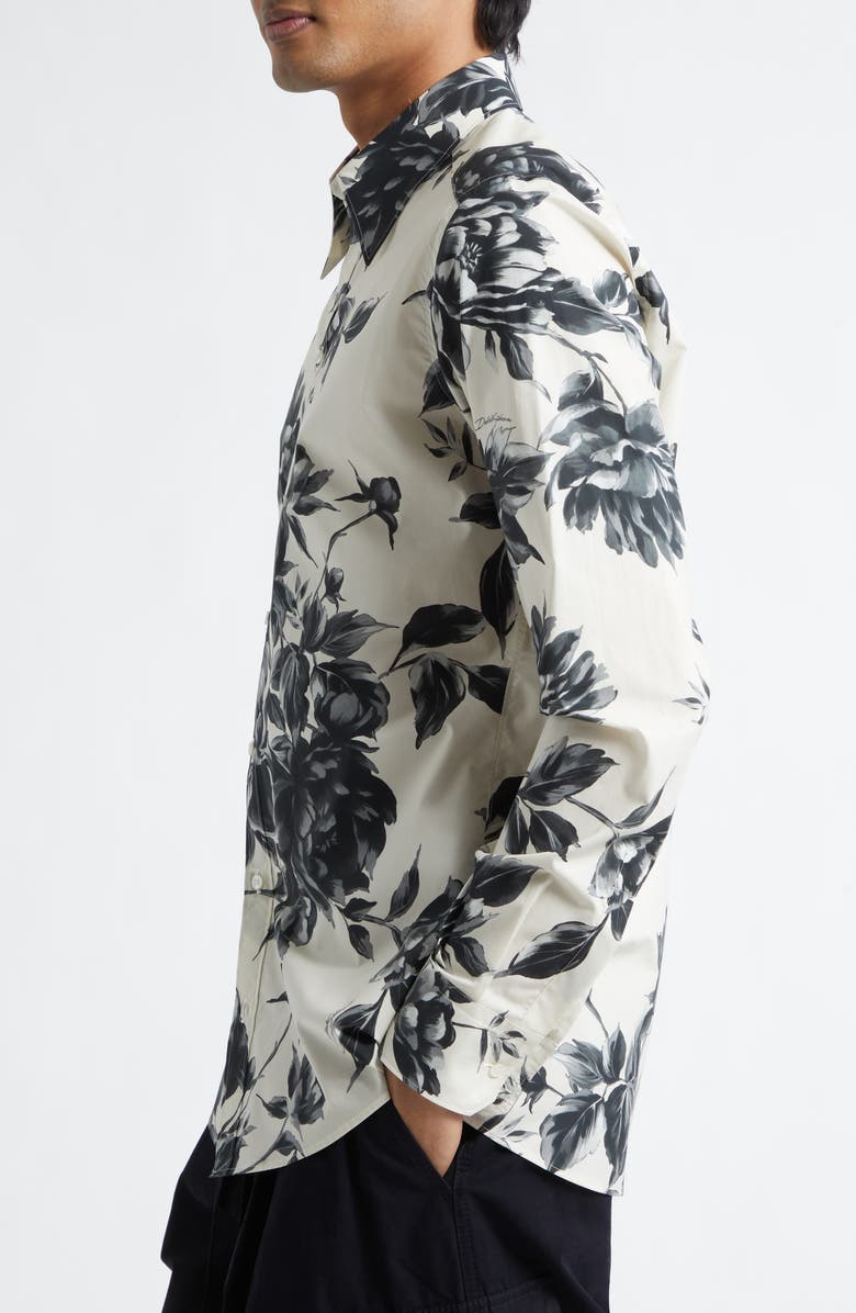 Dolce&Gabbana Martini Fit Floral Cotton Poplin Button-Up Shirt, Alternate, color, Ramage Peonie Fbeige