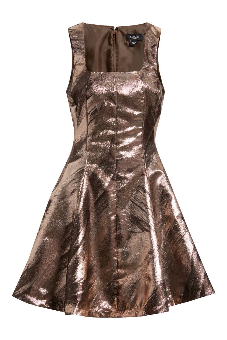 Metallic Fit & Flare Minidress, Alternate, color, COFFEE BEAN