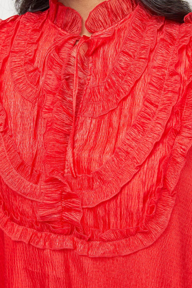 Crinkle Stripe Frill Midi Dress, Alternate, color, Red
