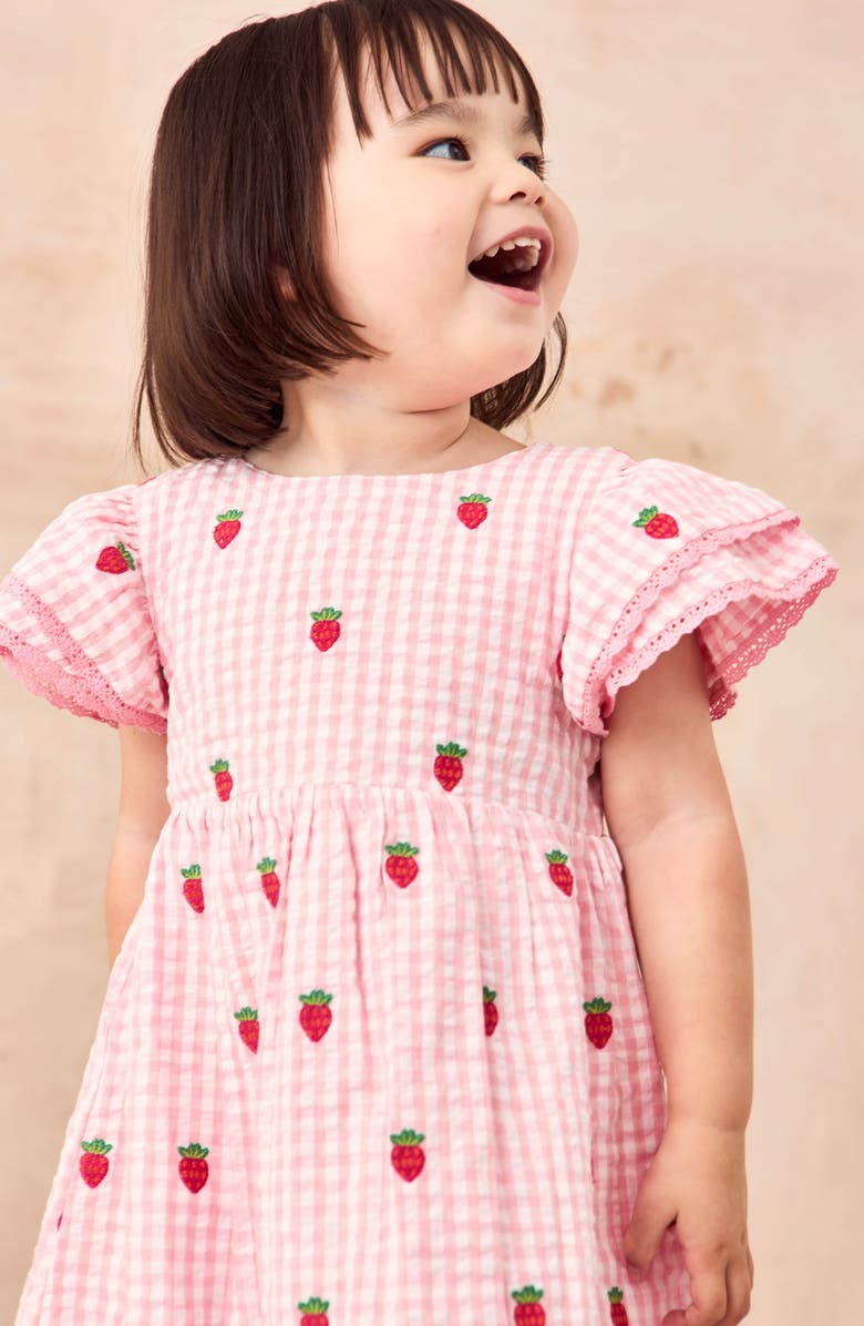 JOJO MAMAN BEBE Gingham Check Strawberry Embroidered Cotton Seersucker Dress, Alternate, color, 