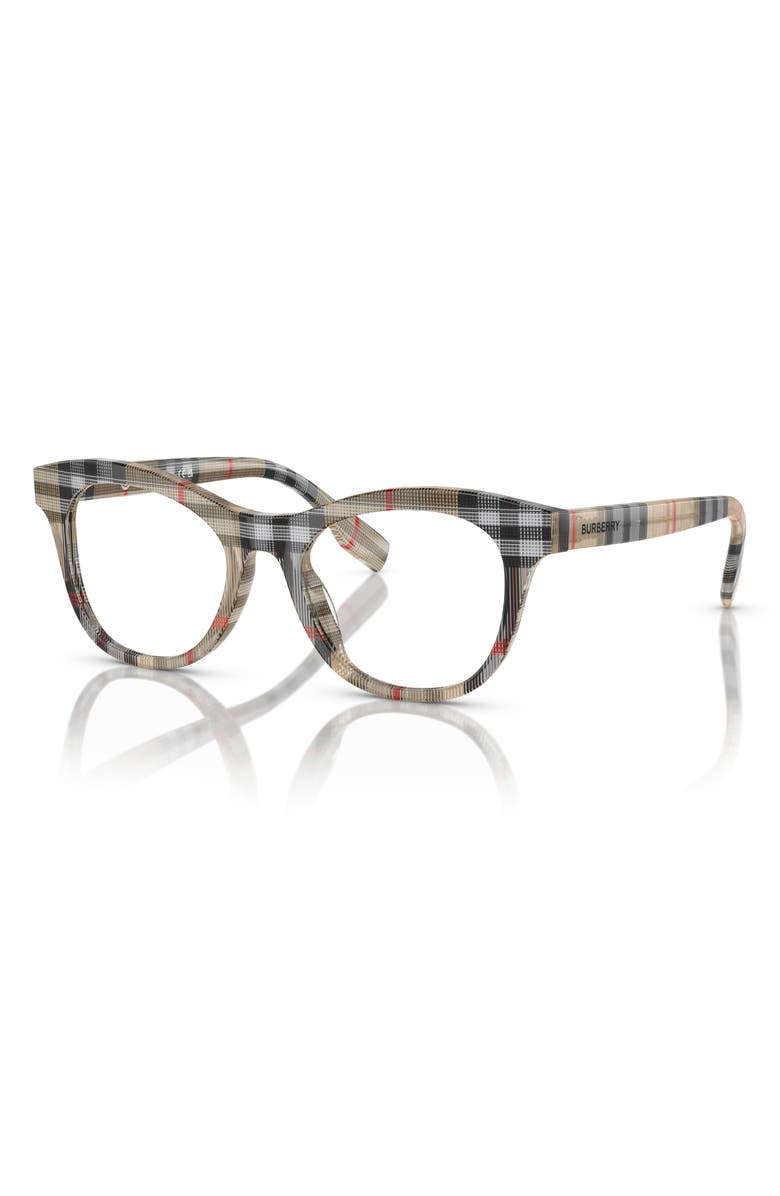 Burberry 44mm Small Cat Eye Optical Glasses, Alternate, color, Vintage Check / Demo Lens