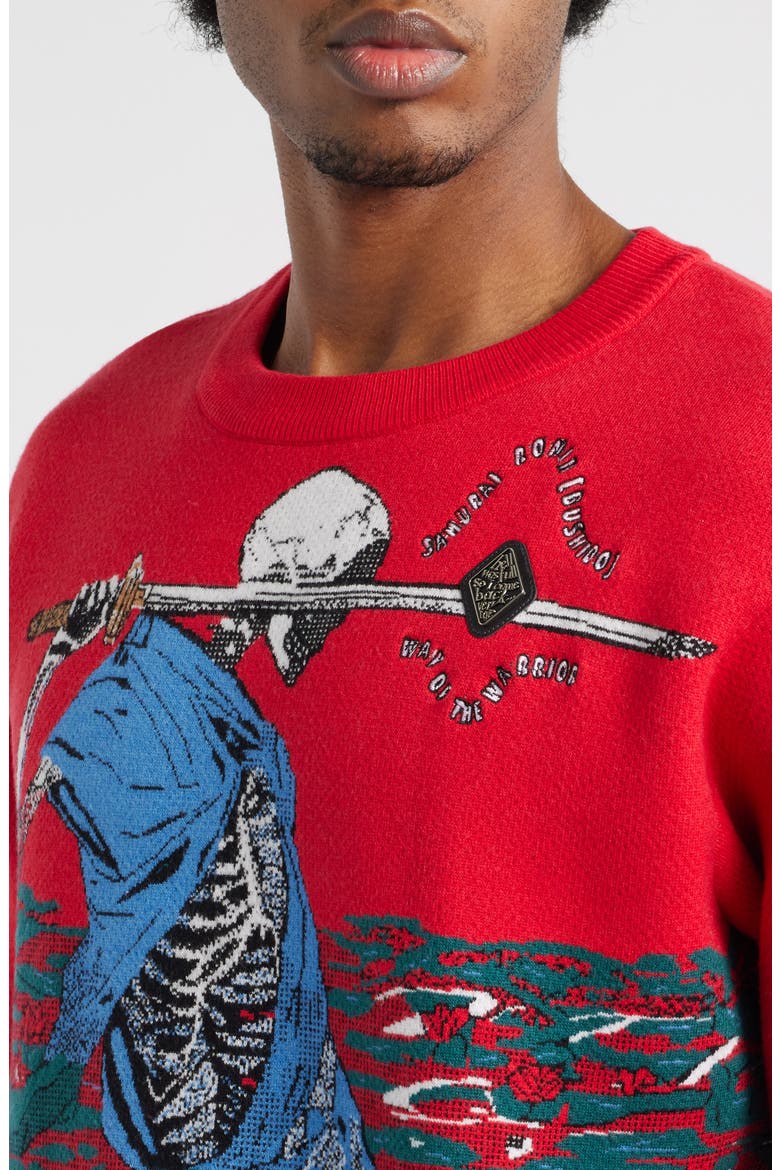 Skeleton Bushido Sweatshirt, Alternate, color, RED