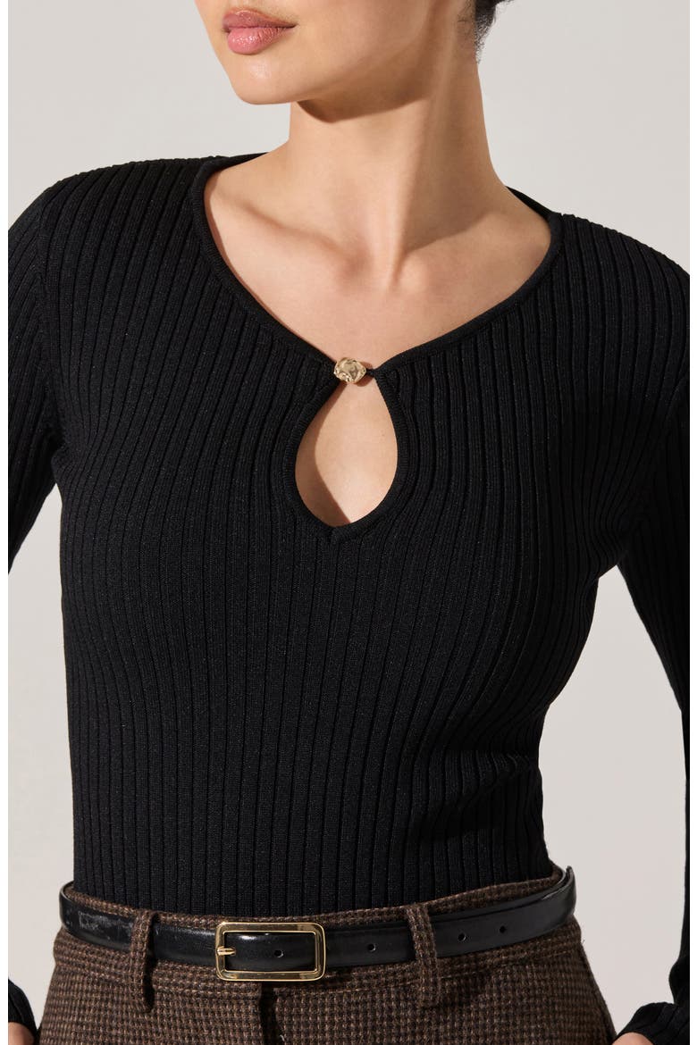 Lynly Ribbed Cutout Sweater, Alternate, color, BLACK
