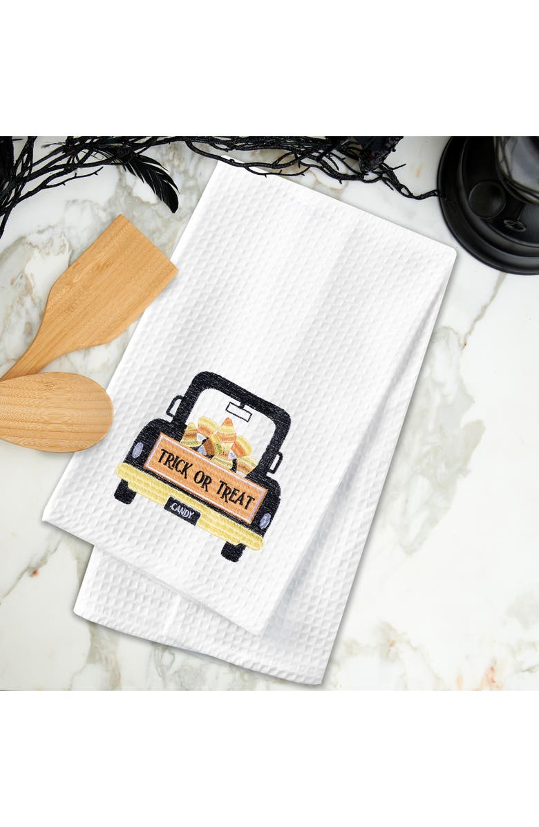 C&F Home Trick or Treat Candy Corn Truck Halloween Embroidered Cotton Waffle Weave Kitchen Towel, Alternate, color, Orange