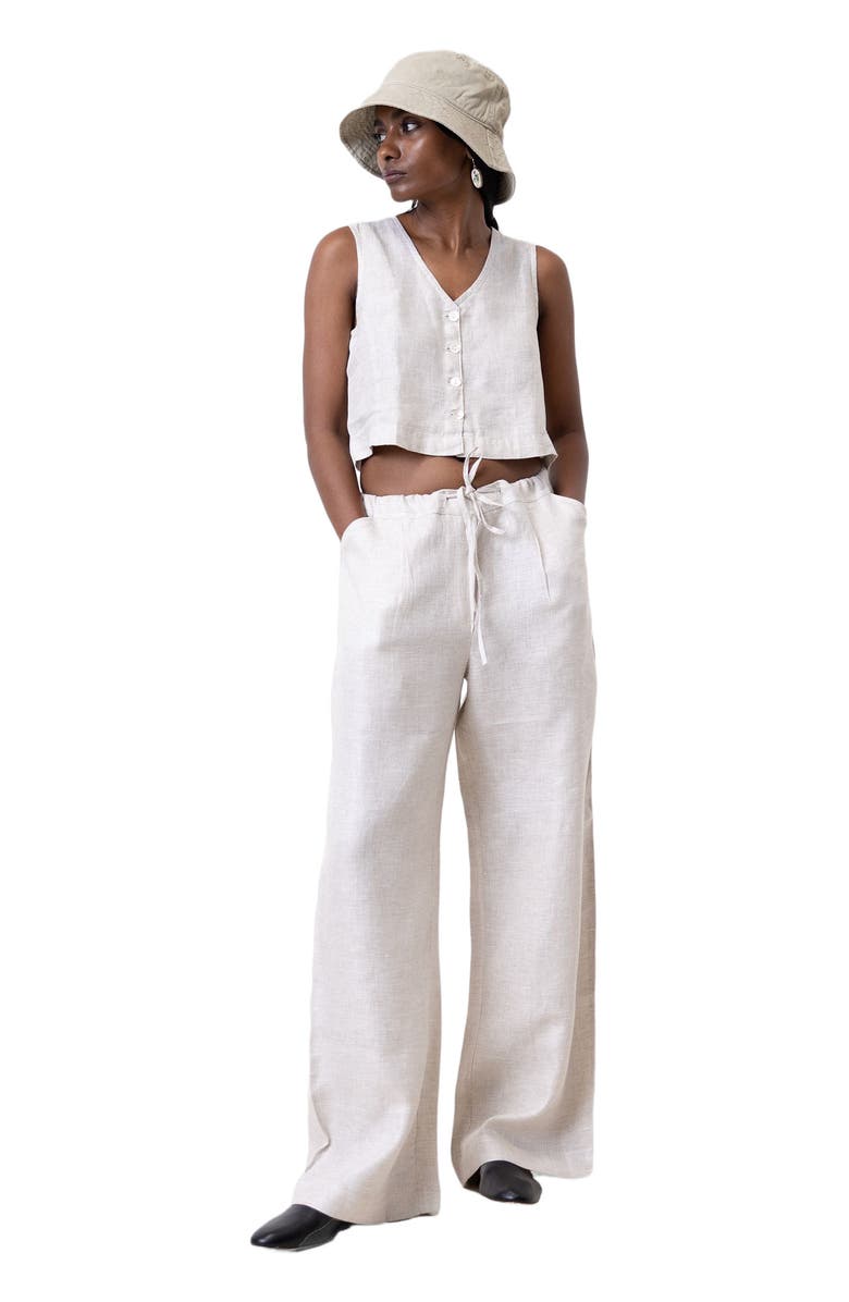 Reistor Linen Cropped Vest Set, Alternate, color, 