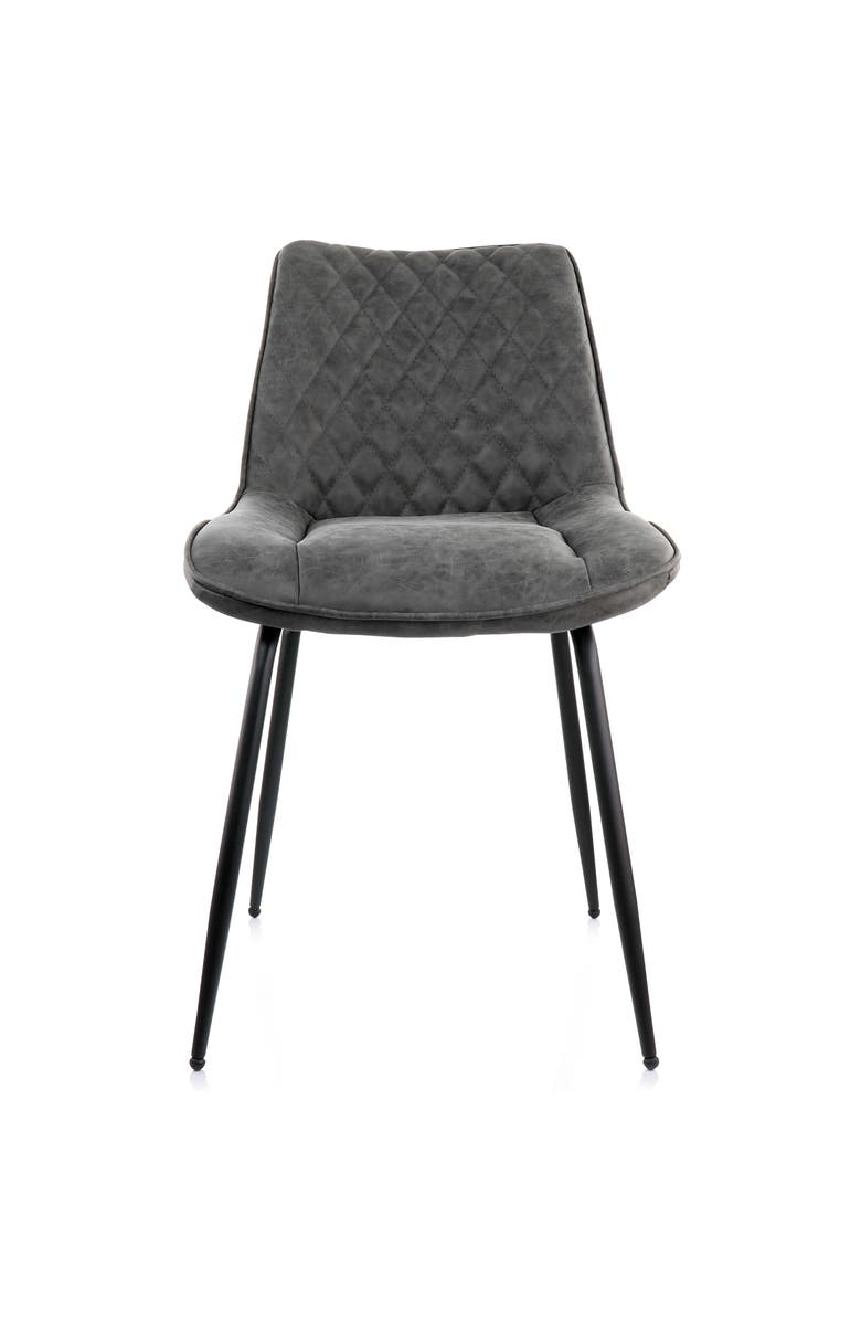 Elama 2 Piece Vintage Faux Leather Tufted Chair with Metal Legs, Alternate, color, Gray