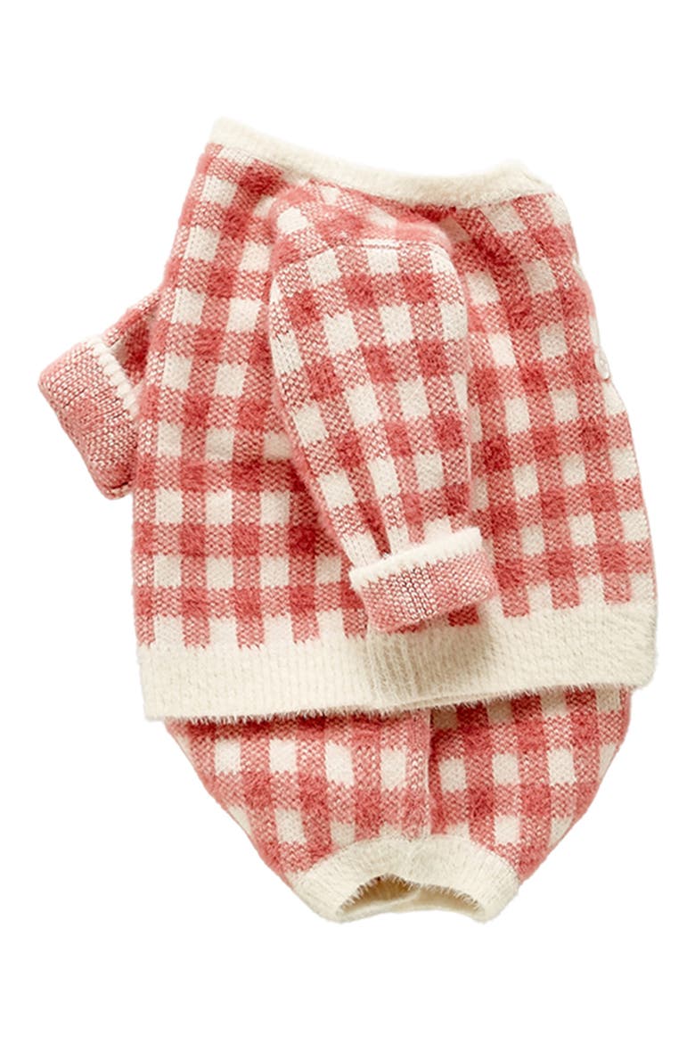 Rue Cotton Jacquard Cardigan & Bodysuit Set, Alternate, color, RED