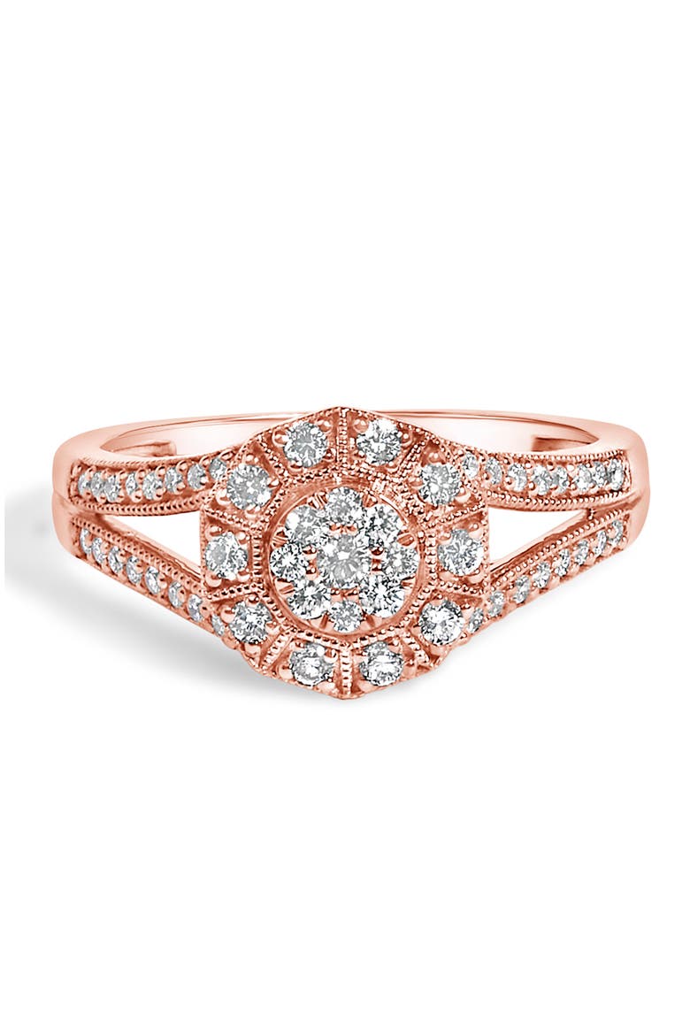 14K Gold Over Silver 1/2 Ctw Diamond Halo Cluster Cocktail Ring, Main, color, Rose Gold over Silver