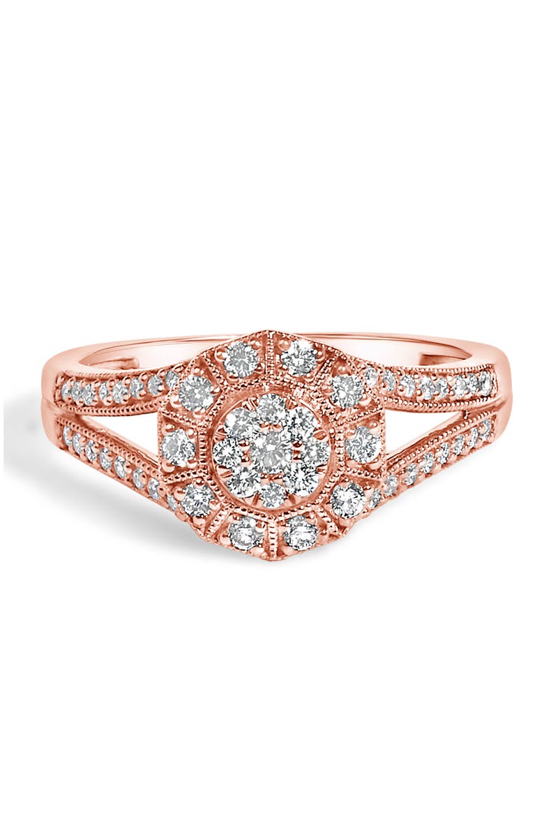 Haus of Brilliance 14K Gold Over Silver 1/2 Cttw Diamond Halo Cluster Cocktail Ring, Main, color, Rose Gold Over Silver