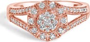 Haus of Brilliance 14K Gold Over Silver 1/2 Ctw Diamond Halo Cluster Cocktail Ring