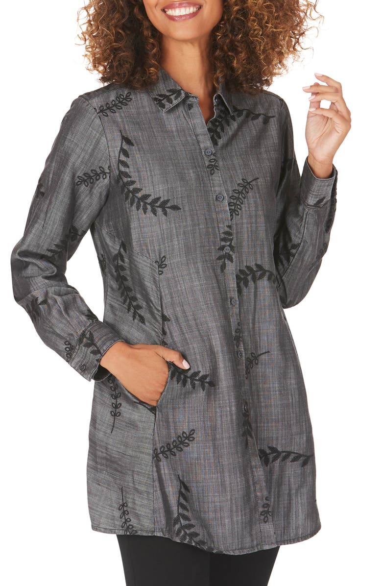 Foxcroft Cici Embroidered Tunic Shirt, Main, color, 