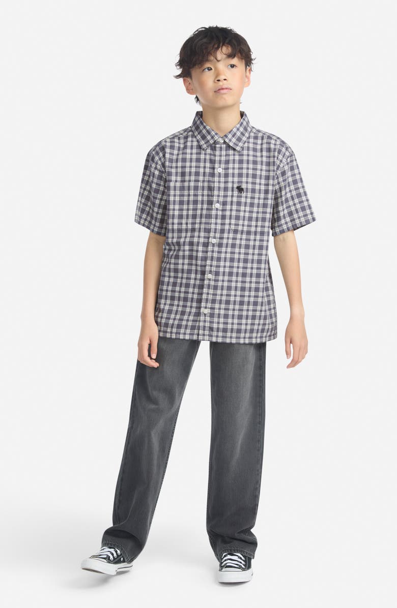 abercrombie kids Kids' Simple Life Plaid Cotton Button-Up Shirt, Alternate, color, Castlerock