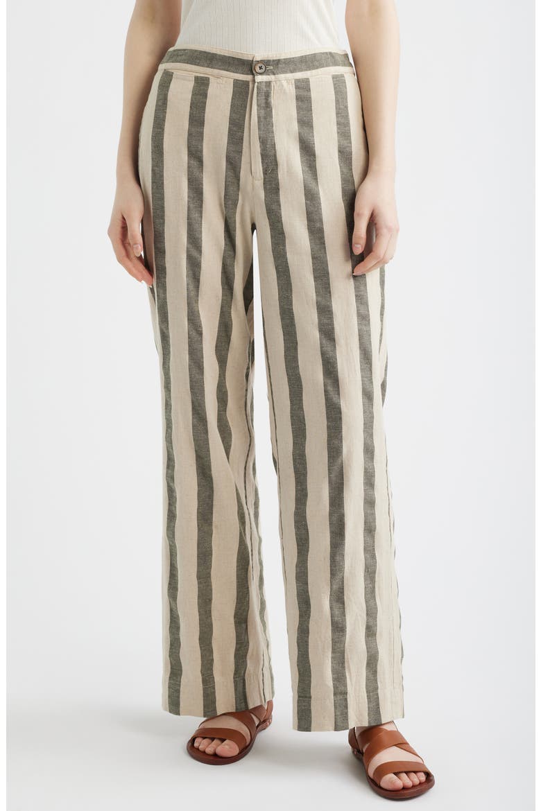 Sun Strider Stripe Wide Leg Organic Cotton & Linen Pants, Main, color, IVORY/ PINE BAY STRIPE