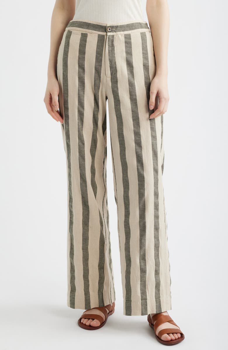 Faherty Sun Strider Stripe Wide Leg Organic Cotton & Linen Pants, Main, color, Ivory/ Pine Bay Stripe