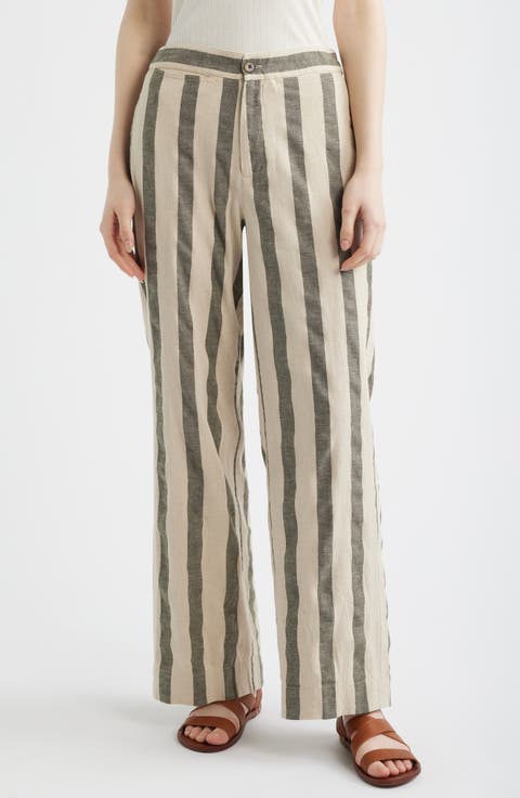 Sun Strider Stripe Wide Leg Organic Cotton & Linen Pants