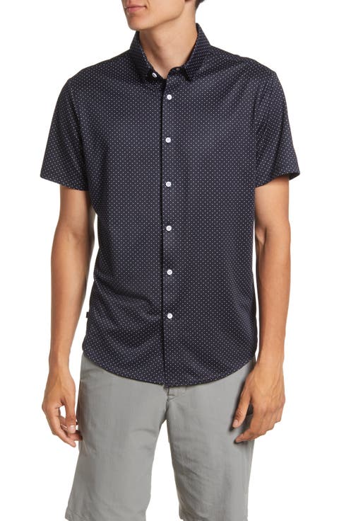 Men
s Halyard Trim Fit Dot Print Short Sleeve Performance Button-Up Shirt