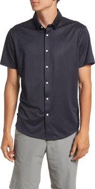 Mizzen+Main Men's Halyard Trim Fit Dot Print Short Sleeve Performance Button-Up Shirt
