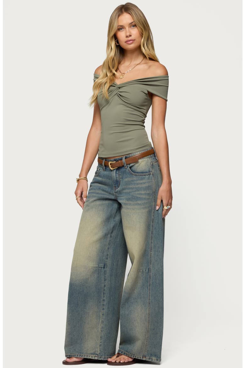 Twist Front Off the Shoulder Top, Alternate, color, OLIVE
