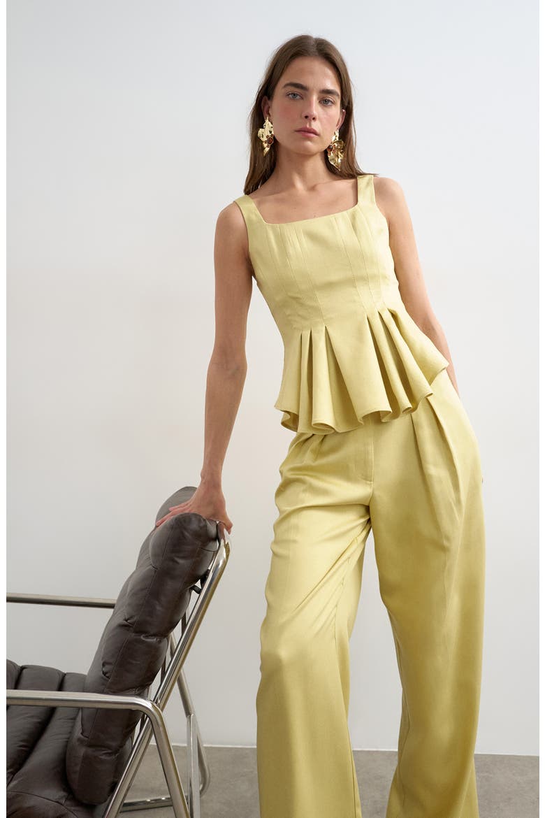 Pleated Peplum Top, Alternate, color, YELLOW