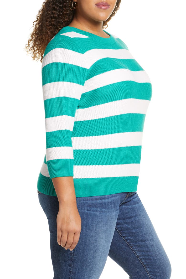 x Atlantic-Pacific Three Quarter Sleeve Sweater, Alternate, color, GREEN- PINK STRIPE