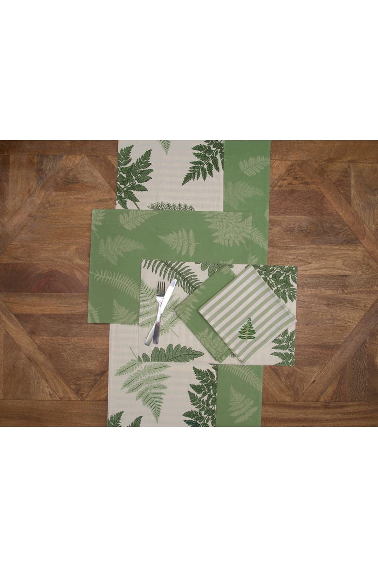 Botanical Fern Jacquard 100% Cotton Handwoven Table Runner 14" x 72", Alternate, color, Green