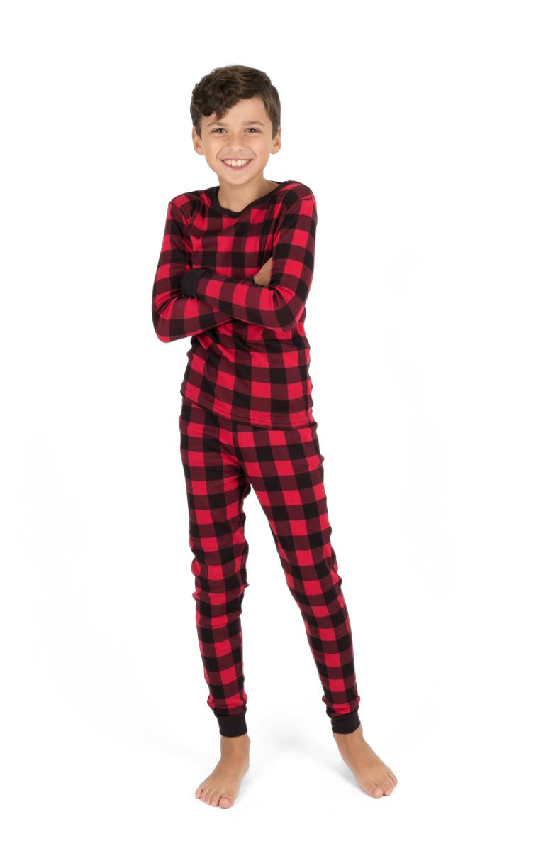 Leveret Two-Piece Cotton Matching Family Holiday Pajamas, Christmas Plaid, Alternate, color, Plaid Black & Red