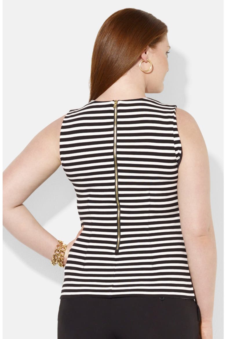 Stripe Sleeveless Peplum Top, Alternate, color, BLACK/ WHITE