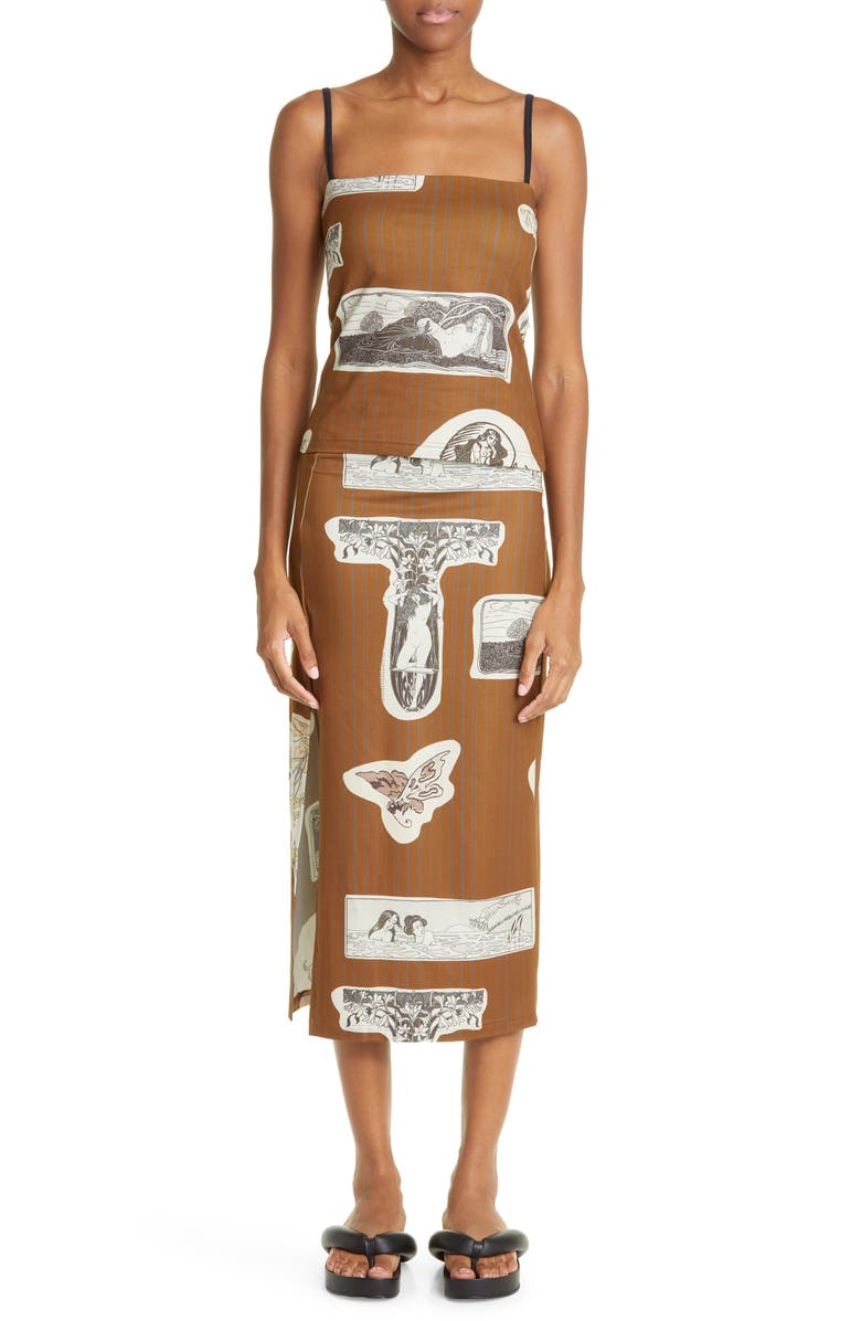 ELLISS Collage Print Pinstripe Recycled Polyester Blend Midi Skirt, Alternate, color, 