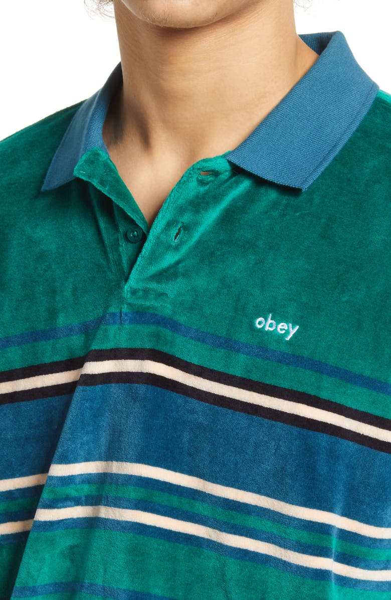 Obey Clifton Stripe Long Sleeve Velour Polo, Alternate, color,