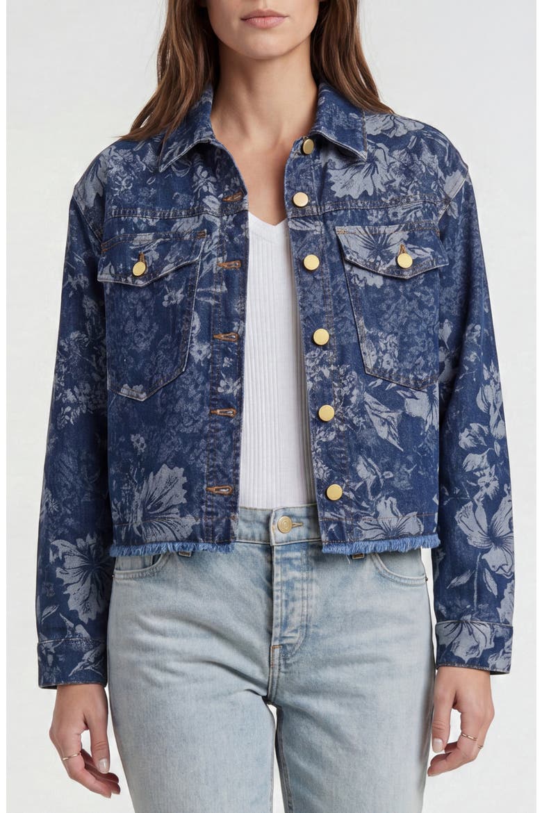 Jacquard Fray Hem Denim Jacket, Main, color, LAPIS GROVE