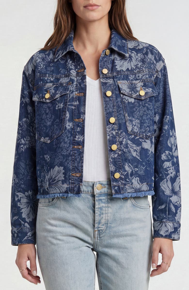Liverpool Jacquard Fray Hem Denim Jacket, Main, color, Lapis Grove