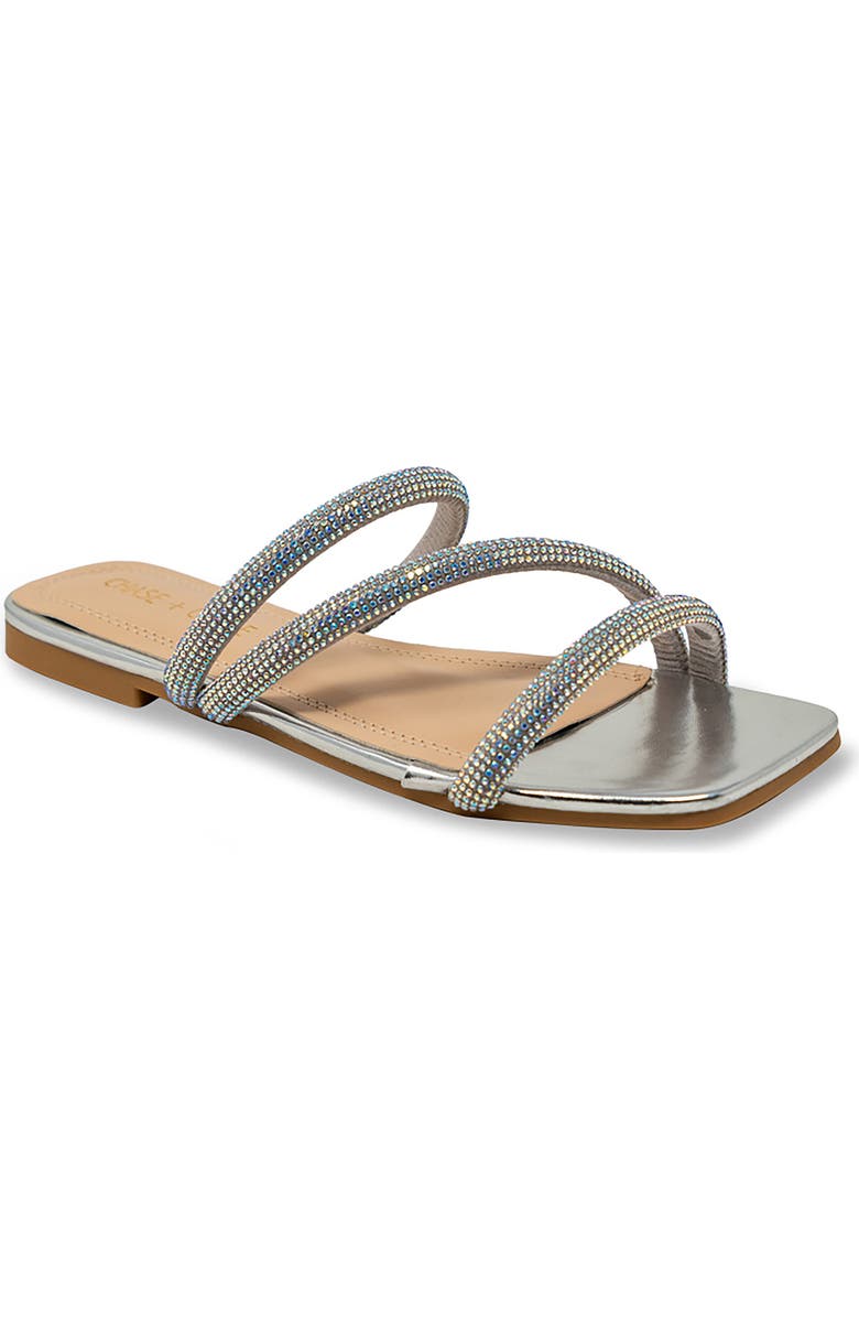 CHASE AND CHLOE ́ Rhinestone Asymmetrical Strap Sandal, Main, color,