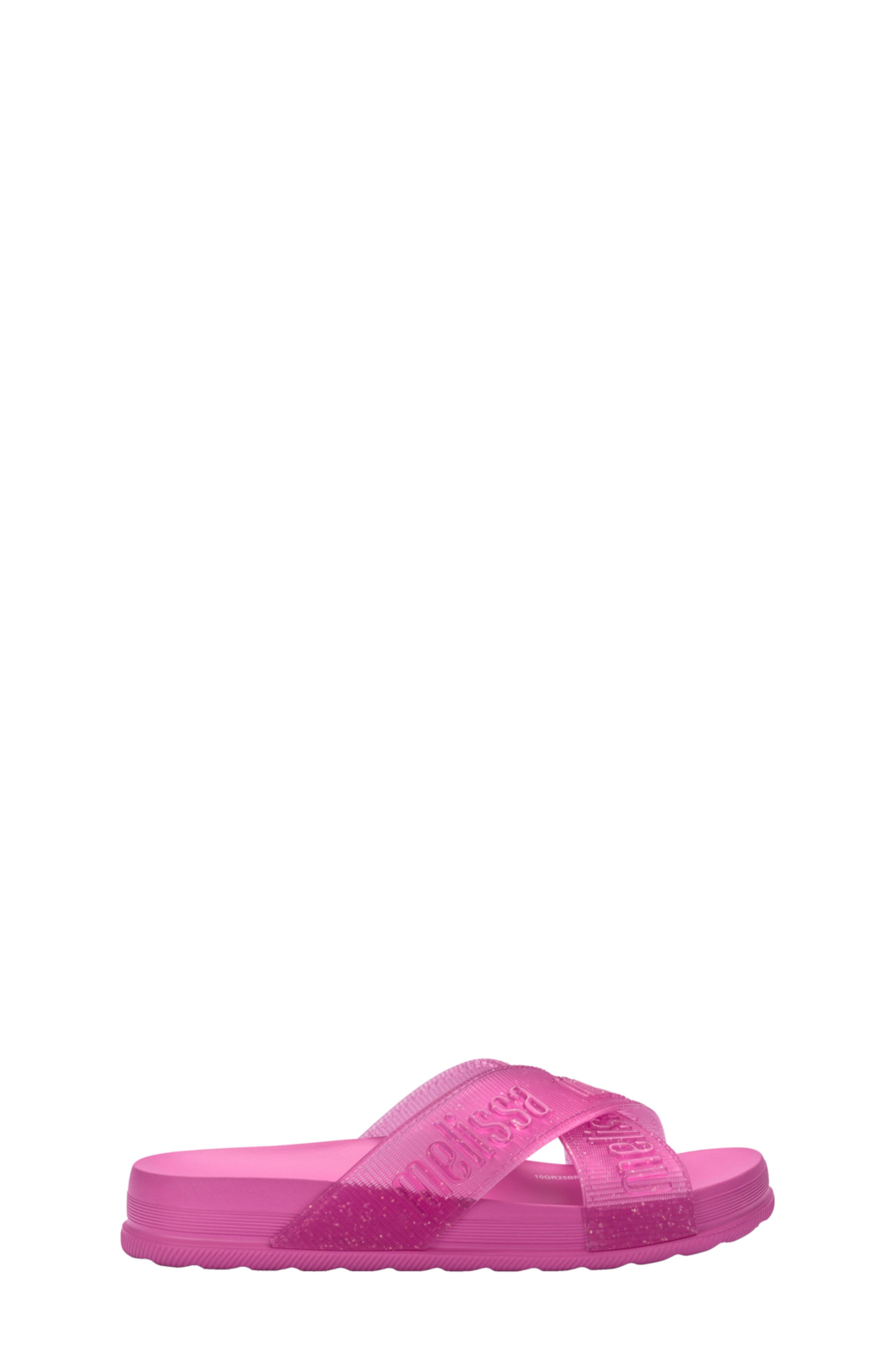 Kids' Cozy Cross Strap Slide Sandal, Alternate, color, LILAC/ GLITTER