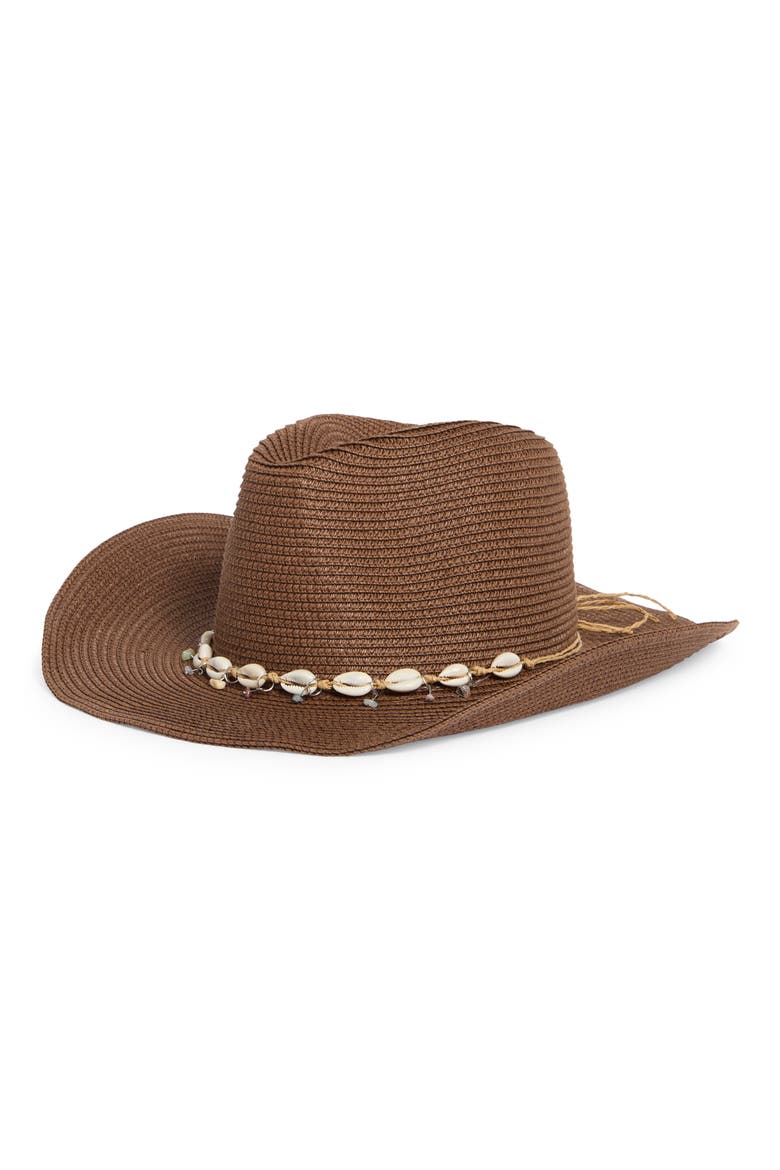 Shell Trim Straw Cowboy Hat, Main, color, BROWN