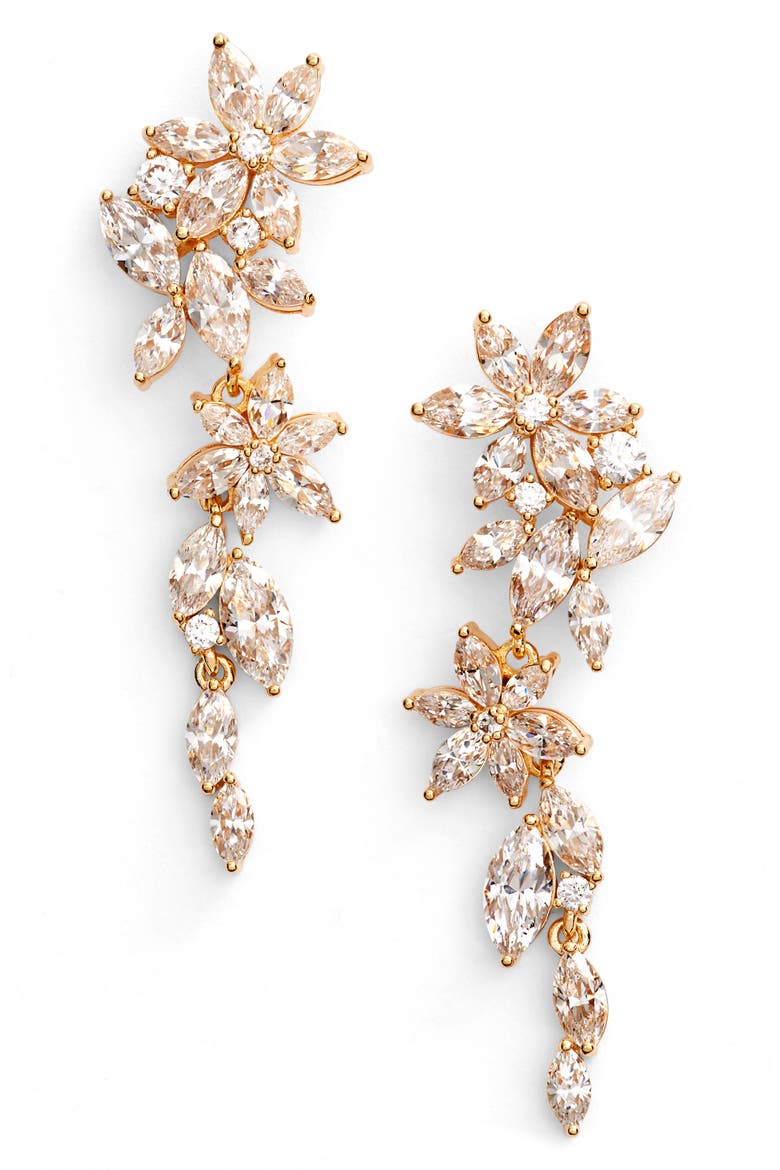 Flower Linear Drop Earrings, Main, color, GOLD