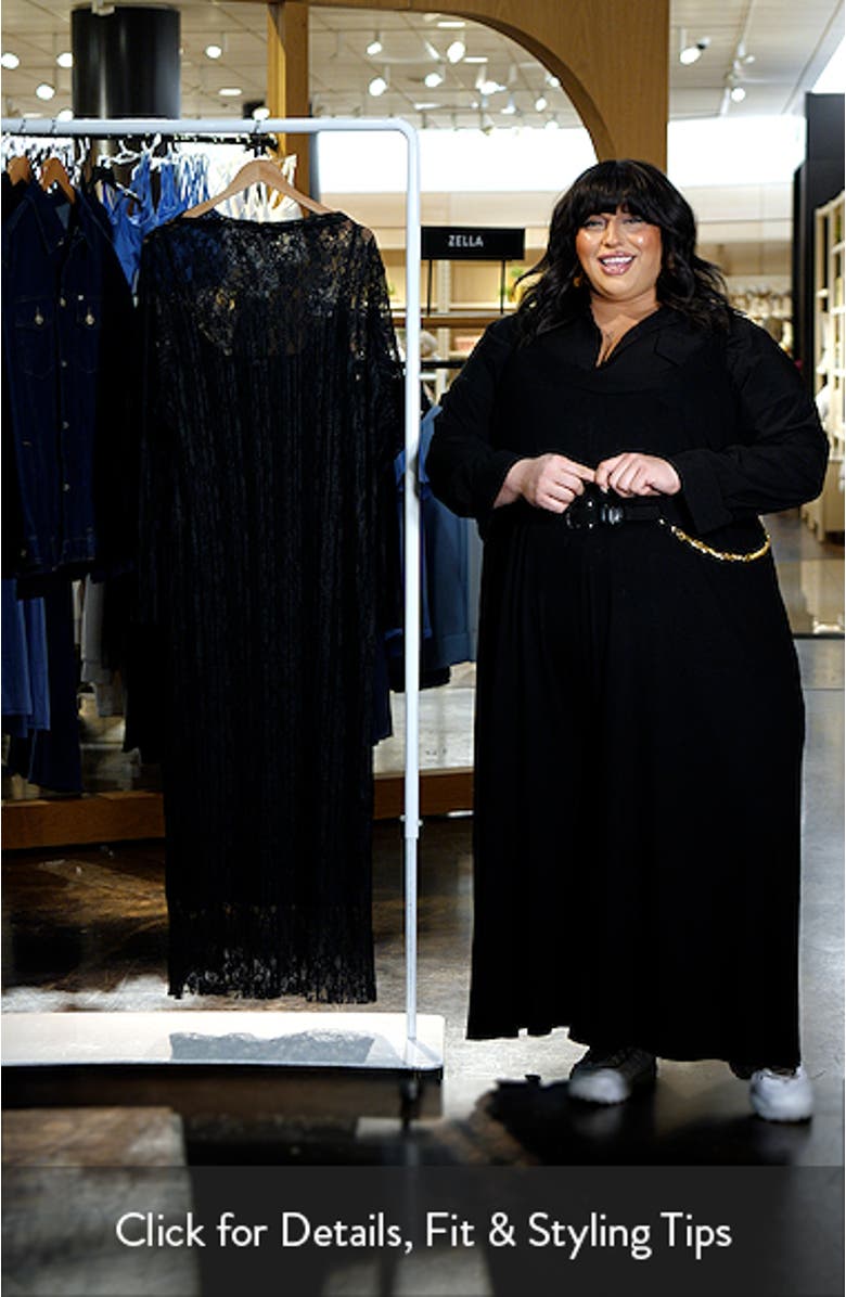 Long Sleeve Plissé Lace Sheath Dress, sales video thumbnail