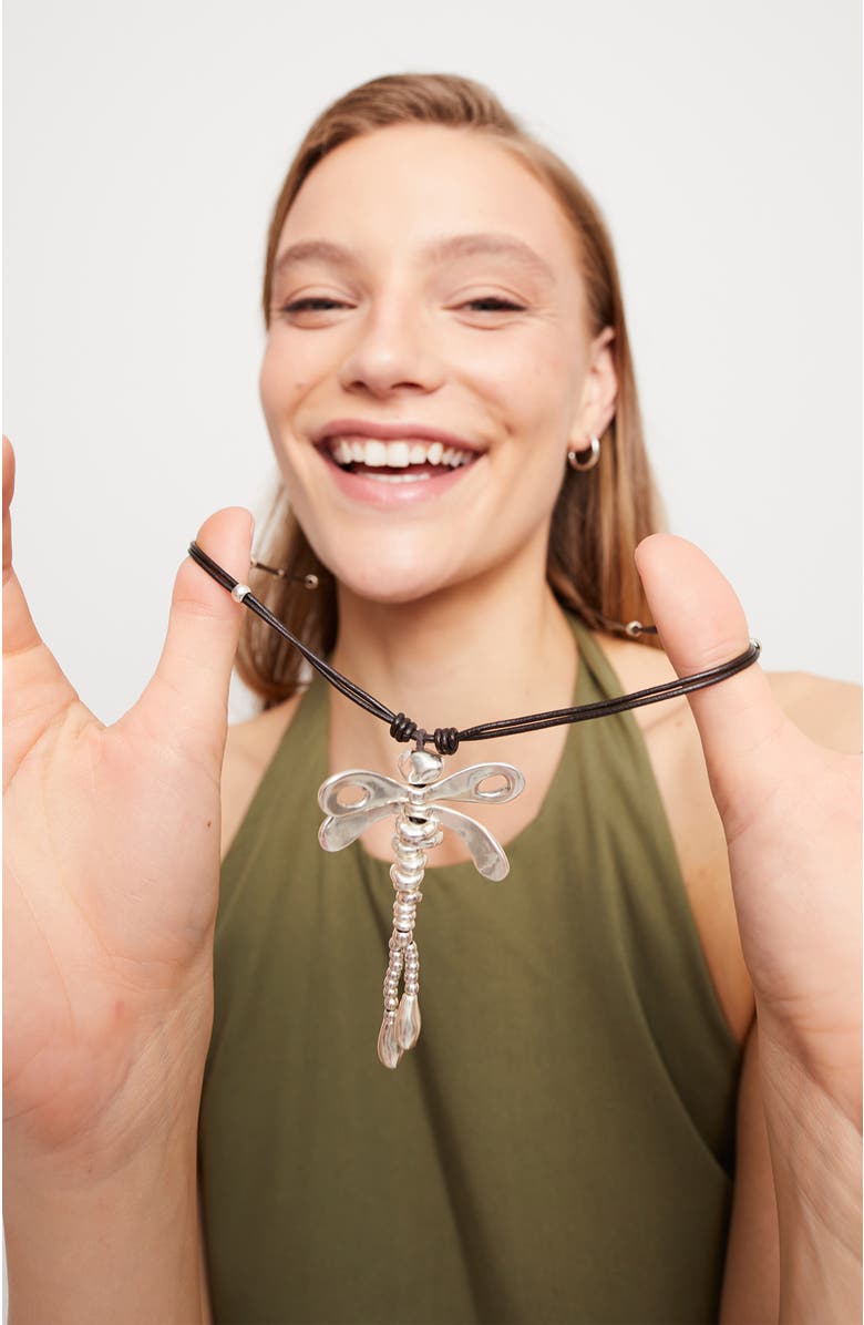 UNODE50 Long Pendant Necklace With A Dragonfly, Alternate, color, Silver