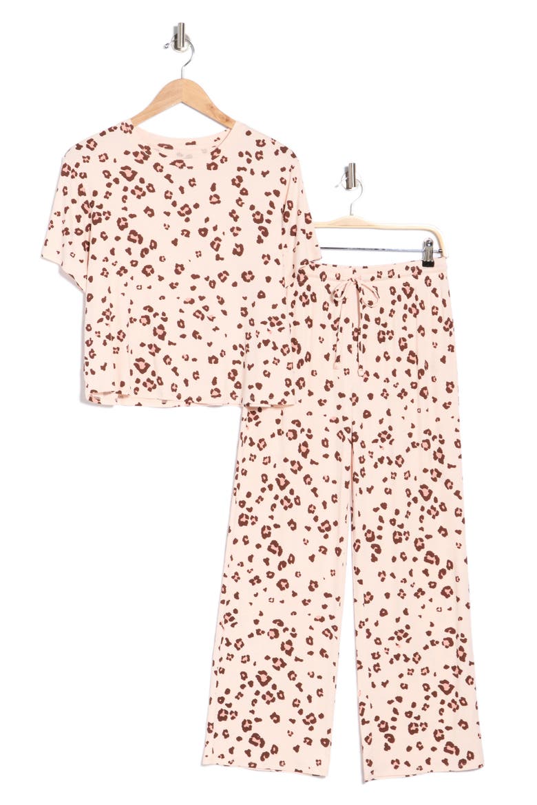 Revival Rib Pajamas, Alternate, color, BLUSH LEOPARD