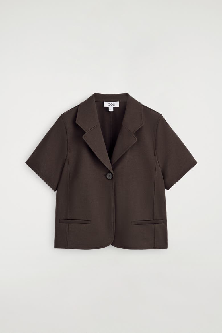 Twill-jersey Short-sleeve Blazer, Alternate, color, DARK BROWN