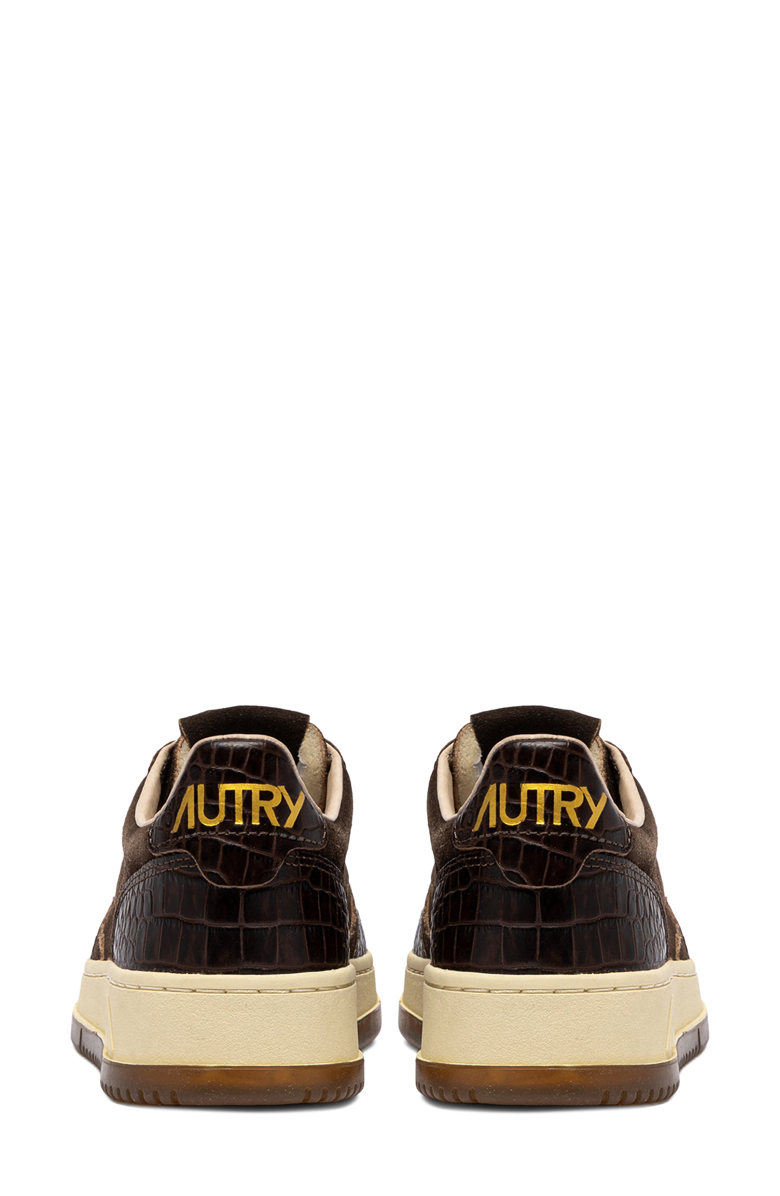 Medalist Low Croc Embossed Leather Sneaker, Alternate, color, MUSTANG/ BROWN