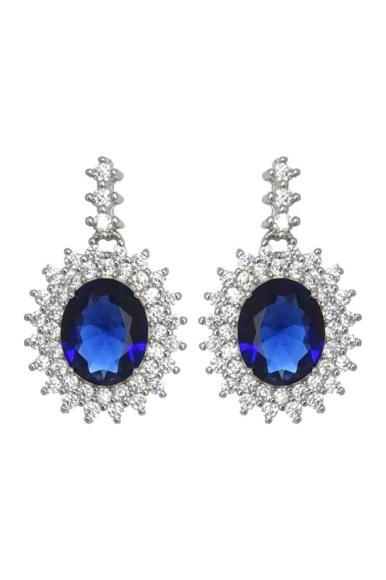 SAVVY CIE JEWELS Sterling Silver CZ Halo Lab Created Sapphire Drop ...