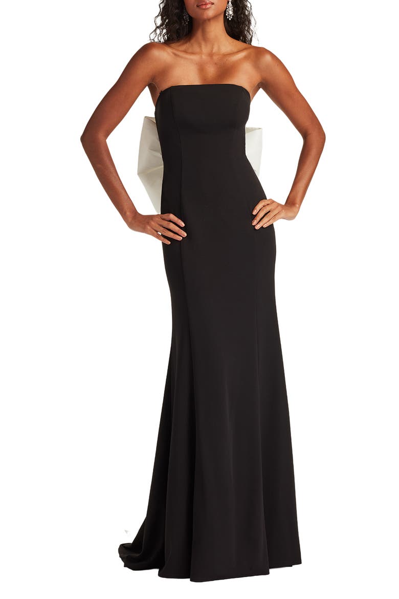 Bow Strapless Crepe Taffeta Gown, Alternate, color, BLACK/ IVORY